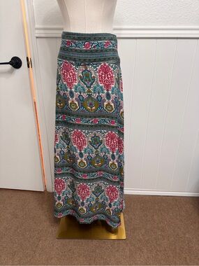 Boho Floral Maxi Skirt in Teal and Pink